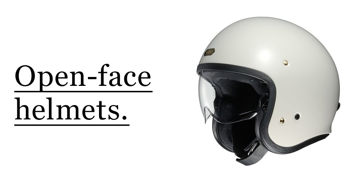 Open face motorcycle helmets